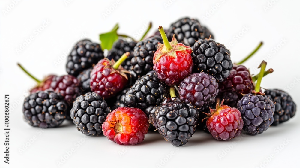 A bunch of black and red Mulberry are piled on top of each other. The Mulberry are ripe and ready to be eaten A bunch of black and red Mulberry are piled on top of each other. The Mulberry are ripe and ready to be eaten