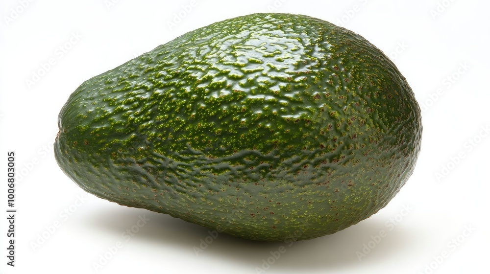 A close-up of a whole avocado with a smooth, dark green skin, isolated on a white background for a clean and fresh presentation. A close-up of a whole avocado with a smooth, dark green skin, isolated on a white background for a clean and fresh presentation.