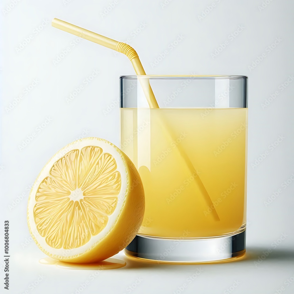Fresh Lemon Juice in a Glass with a Straw - Refreshing Summer Drink Fresh Lemon Juice in a Glass with a Straw - Refreshing Summer Drink