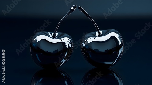 Spectacular smooth nickel plated 3d cherries from unknown metal as stunning graphic resources for serious design ideas