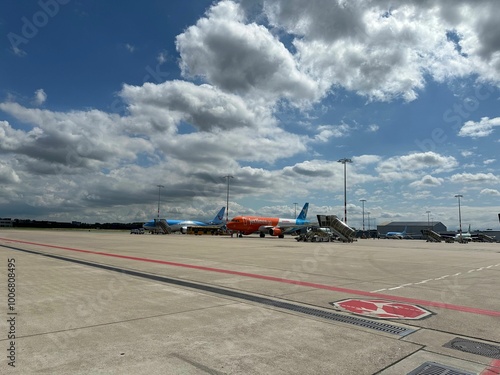 Rotterdam, Netherlands - July 22, 2024: Modern airplanes in Rotterdam The Hague Airport