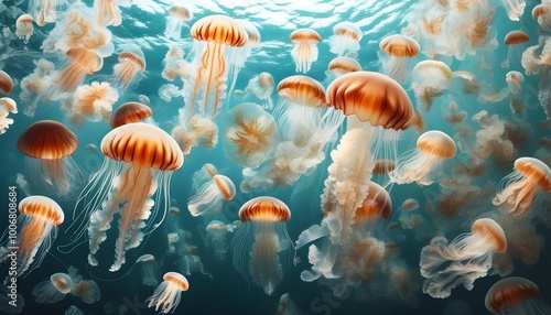 Translucent Jellyfish Gracefully Floating on Ocean Surface