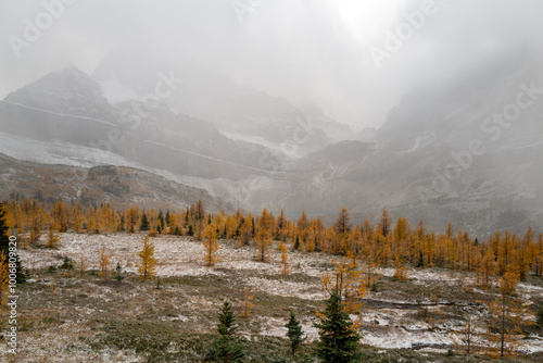 Skoki route looking at the Wall of Jericho mountain on a chill Autumn day.