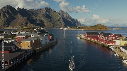 Henningsvaer Lofoten Norway Aerial view