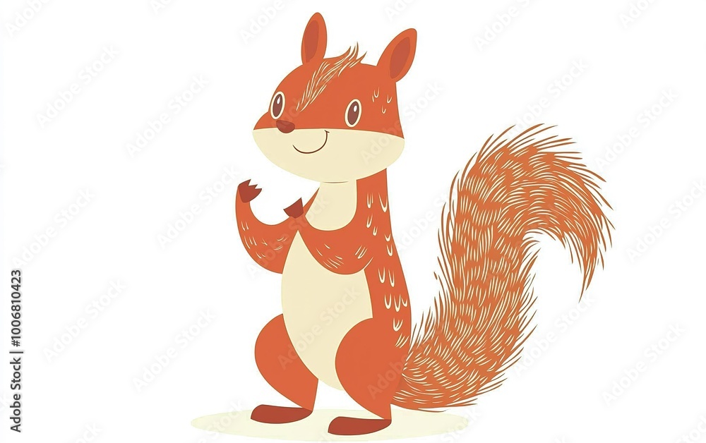 A cheerful orange squirrel stands in a playful pose, showcasing its bushy tail in a whimsical woodland setting during bright daylight A cheerful orange squirrel stands in a playful pose, showcasing its bushy tail in a whimsical woodland setting during bright daylight