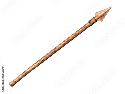 Traditional wooden spear with a pointed tip, white isolated background transparent background photo