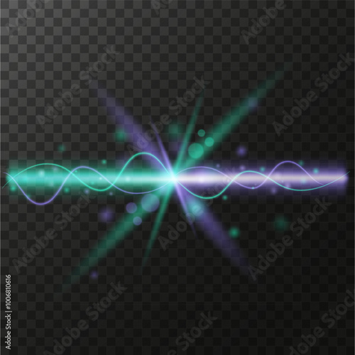 glow light effect. luminous element. Glow effect, waves and stars. Purple and green.