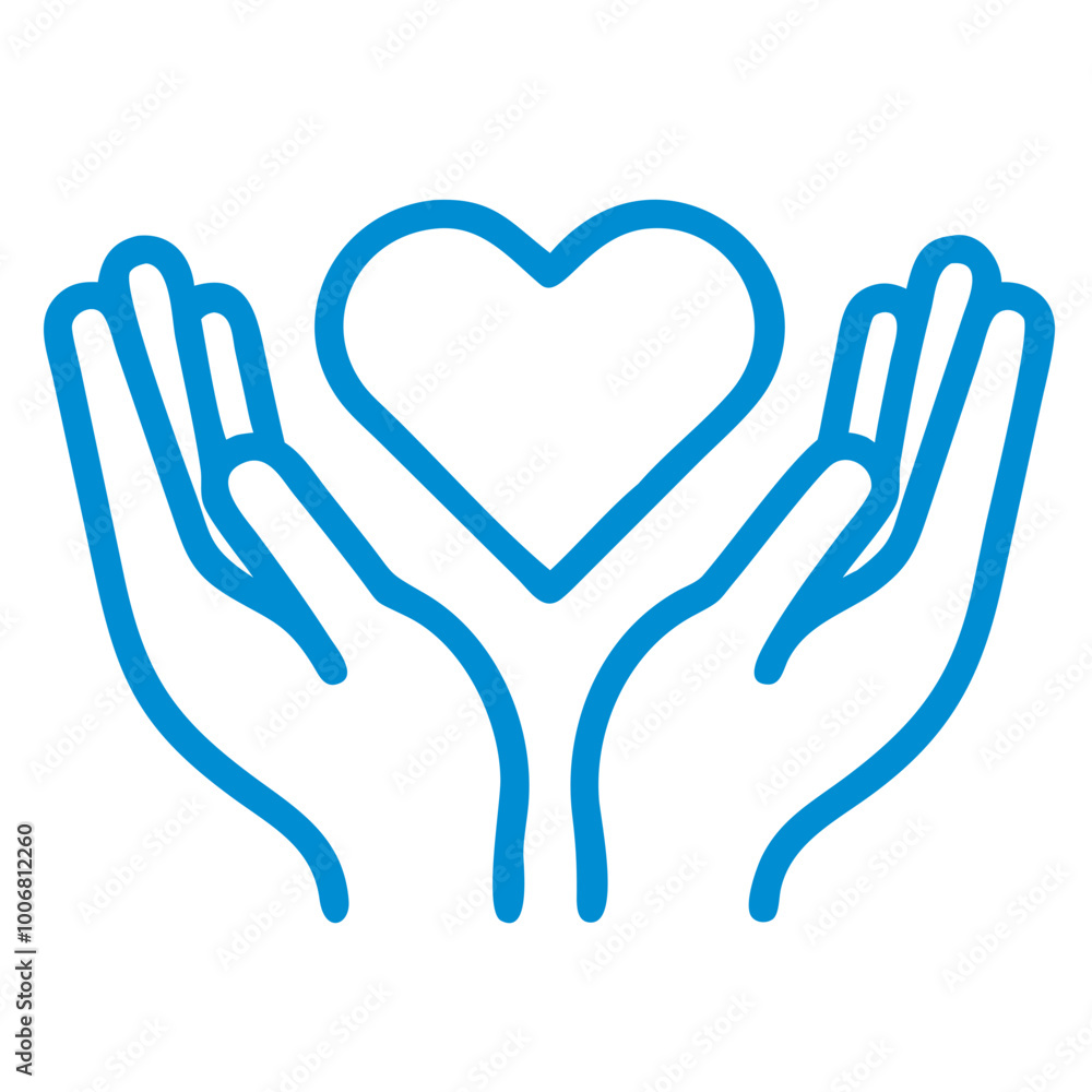 The heart in the palms of hands. Icon, logo, emblem, symbol. Kindness, charity, love, care. The heart in the palms of hands. Icon, logo, emblem, symbol. Kindness, charity, love, care.