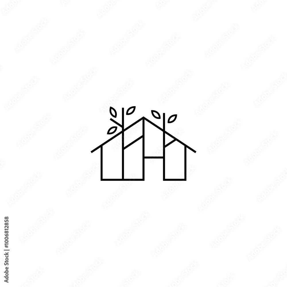 house logo with tree in minimalist line art design house logo with tree in minimalist line art design