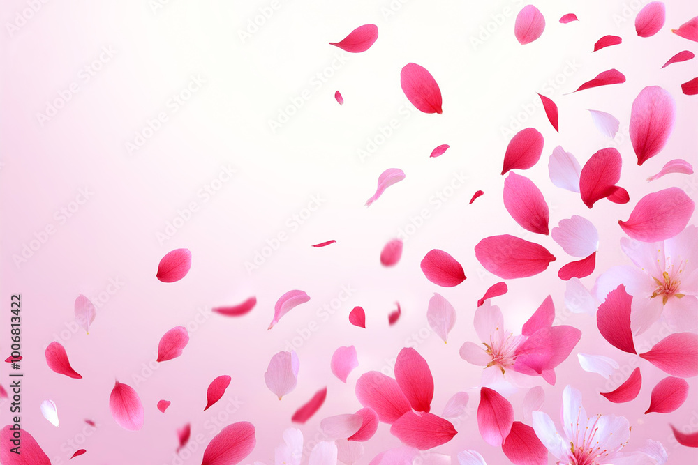ピンクの花と花びらの舞う背景 ピンクの花と花びらの舞う背景