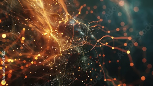 3D-rendered abstract data visualization with glowing network connections, intricate nodes, and dynamic lines representing cloud computing and educational advancements