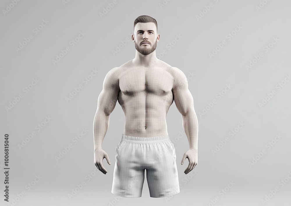 Fototapeta premium Realistic 3D Male Model in TPose for Rigging and Lifelike Animation with Smooth Topology