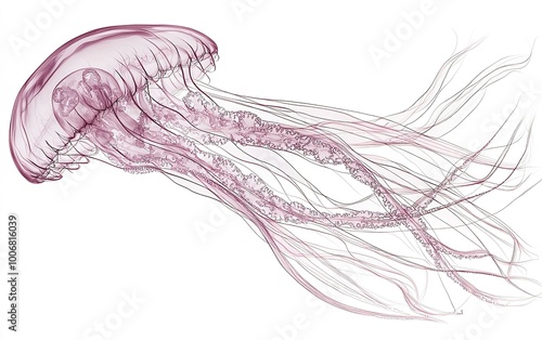 Delicate jellyfish gracefully drifting through the ocean depths, showcasing its translucent beauty against a soft backdrop