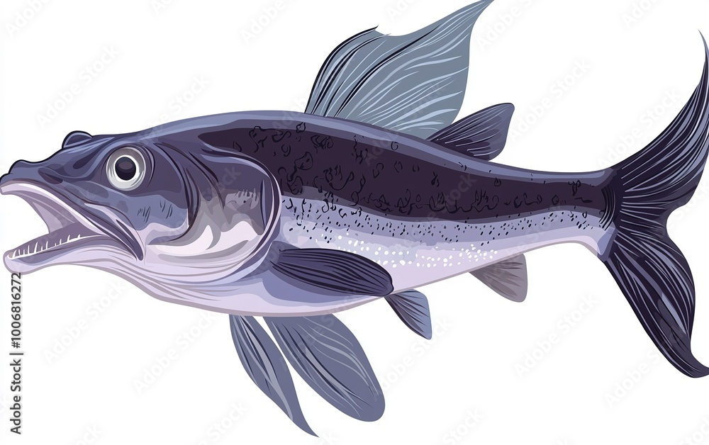 A strikingly detailed illustration of a fish showcasing its vibrant colors and unique features in an aquatic environment A strikingly detailed illustration of a fish showcasing its vibrant colors and unique features in an aquatic environment