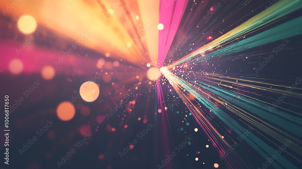 Obraz premium Vibrant light rays radiate in a burst of colors, creating a mesmerizing abstract background for design and creativity.