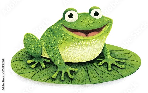 Wallpaper Mural A cheerful green frog sits on a lily pad, basking in the sun and enjoying a beautiful day in a tranquil pond surrounded by nature Torontodigital.ca