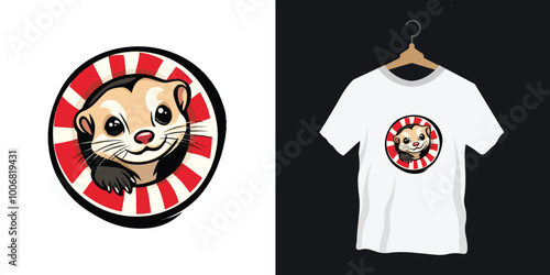 T-shirt logo of a ferret poking its head out of a tunnel or tube