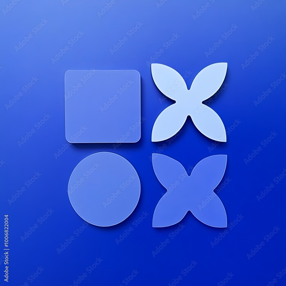 Abstract Geometric Shapes with Blue Circle, Square, and Flower-Like Designs Abstract Geometric Shapes with Blue Circle, Square, and Flower-Like Designs