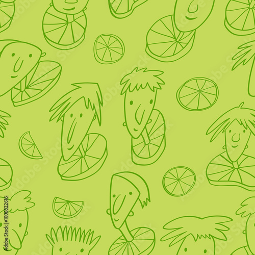 Seamless background with funny faces of anthropomorphic creatures. Humorous characters with different emotions