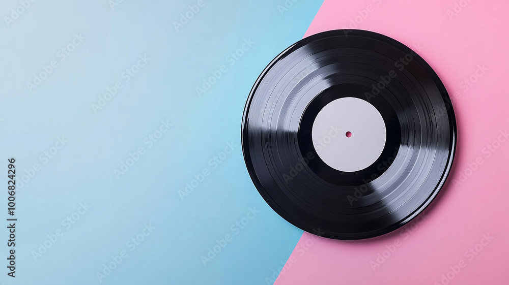 Fototapeta premium clipping vinyl record mockup template with white paper cover isolated on pastel background