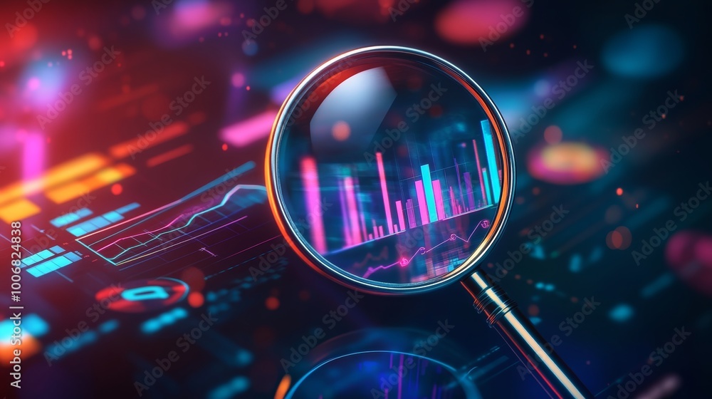 A magnifying glass focuses on dynamic digital graphs, symbolizing data analysis and discovery in a tech-driven context. A magnifying glass focuses on dynamic digital graphs, symbolizing data analysis and discovery in a tech-driven context.