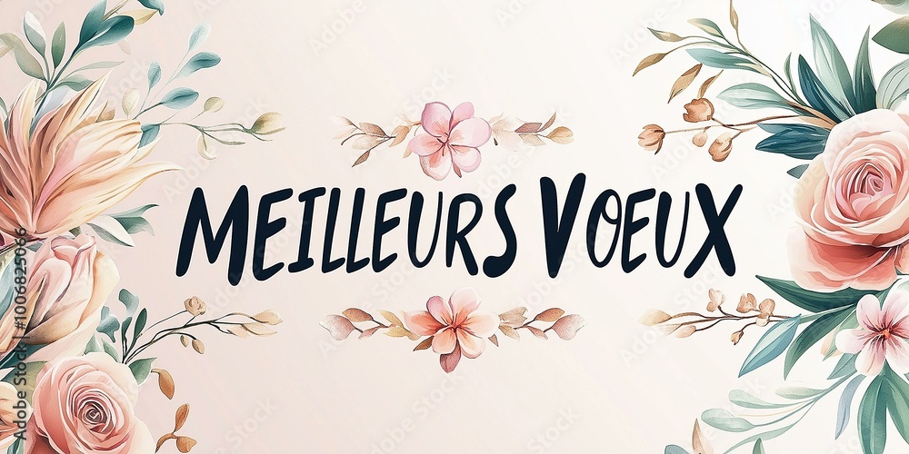 Elegant Floral Greeting Card Design with 'Meilleurs Vœux' Text