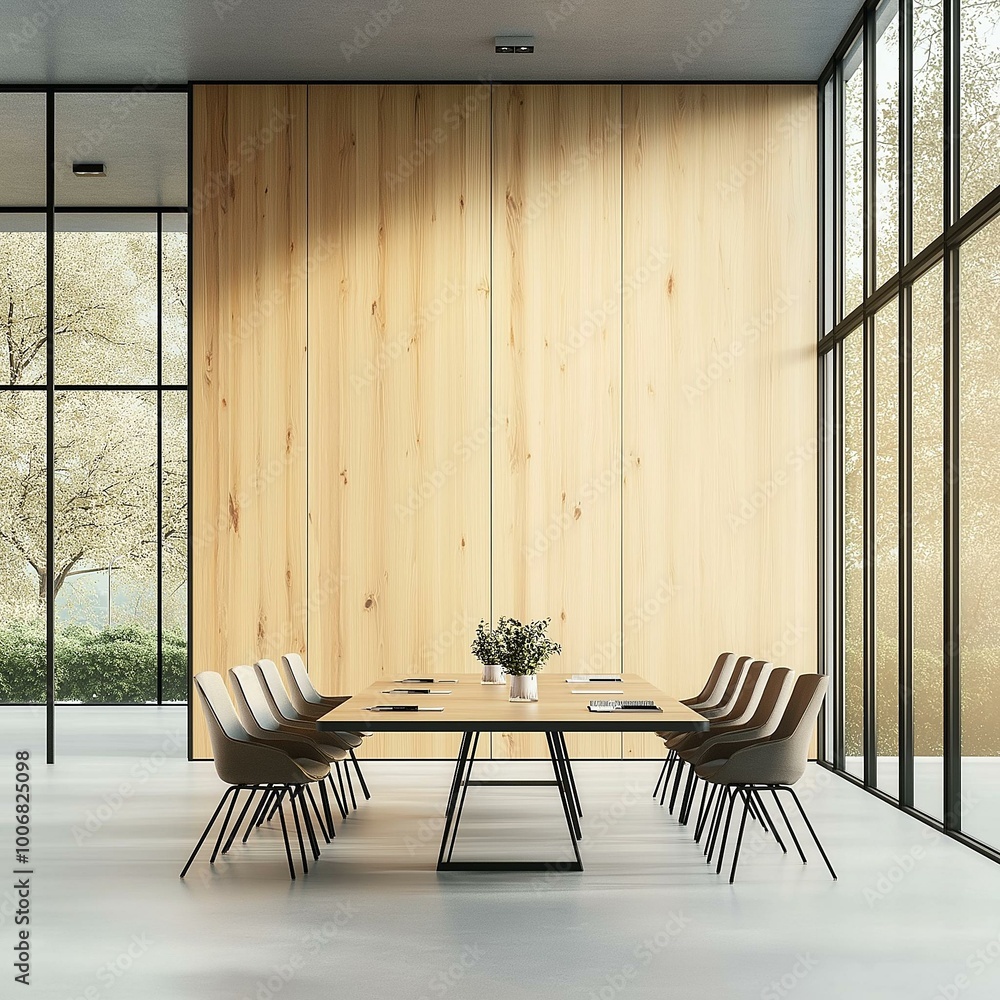 Elegant Modern Dining Room with Lush Outdoor View