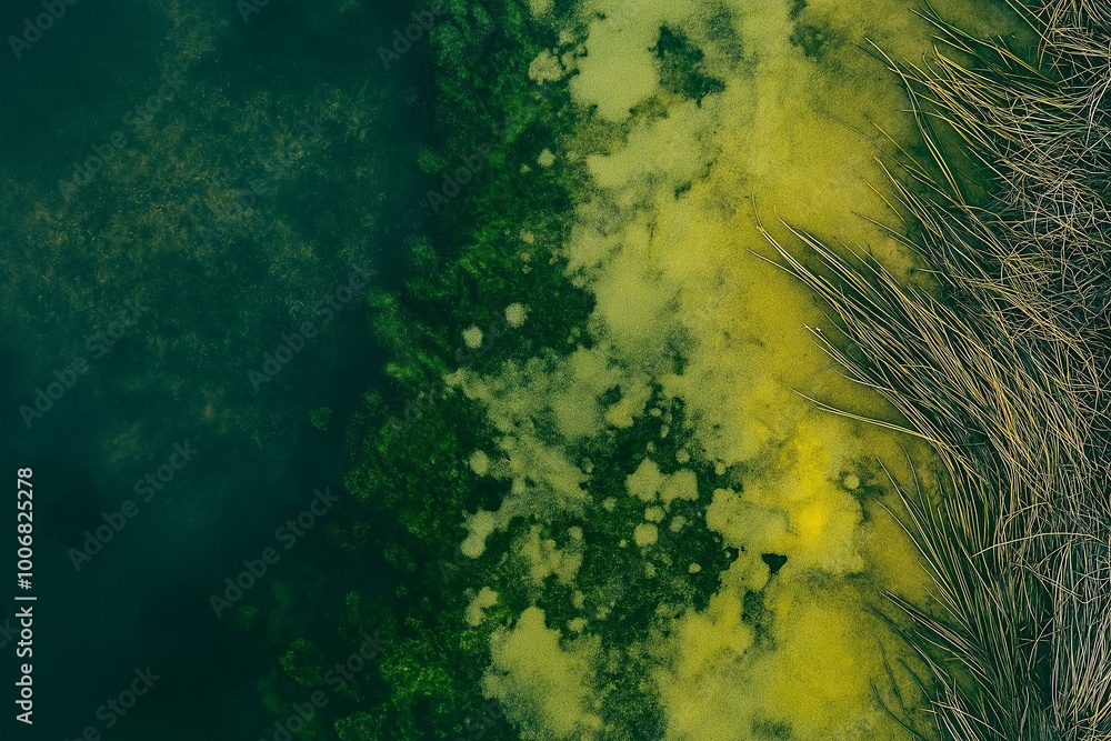 Aerial View of a Green and Yellow Pond with Natural Textures