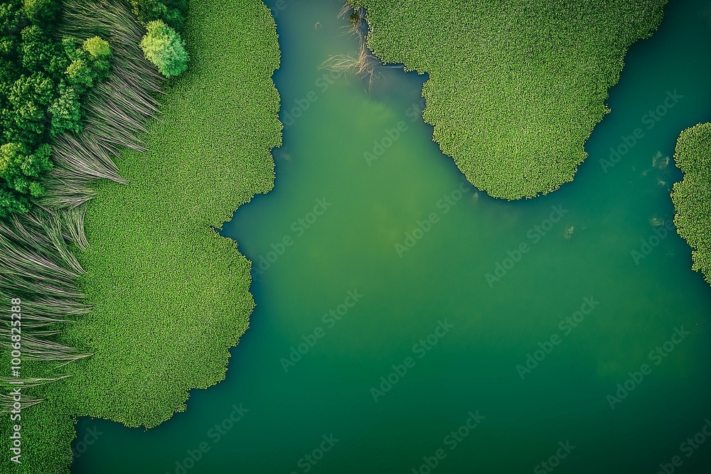 Aerial View of a Vibrant Waterbody Intersected by Lush Greenery