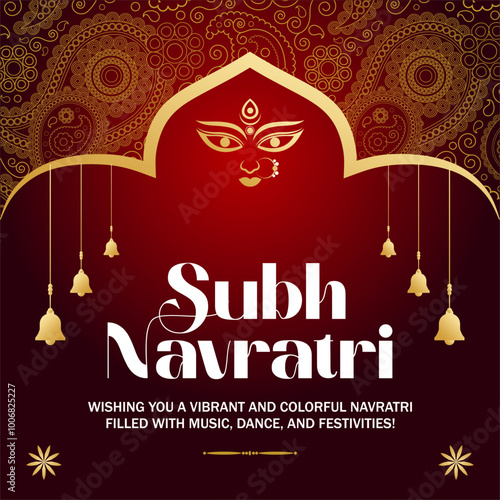 Subh Navratri Indian festival celebrartion decorative background vector. Happy Navratri Maa Durga goddess Durga eyes Illustration Festival Floral Background Social Media Post  Vector.  photo