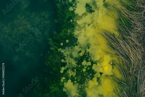 Obraz na płótnie Aerial View of a Green and Yellow Pond with Natural Textures w salonie