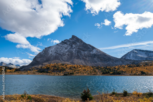 Ptarmigan Lake and Mount Redoubt on a sunny Autumn day.