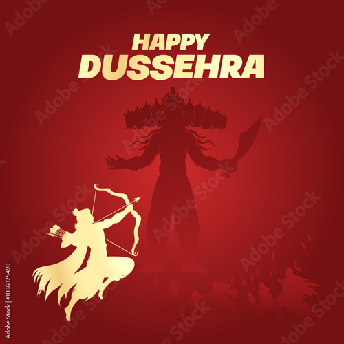 Happy Dussehra festival of India.Lord Rama killing Ravana. 