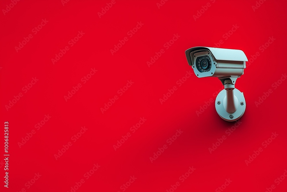 Vivid Image of a Security Camera Against a Red Background