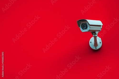 Obraz na płótnie Vivid Image of a Security Camera Against a Red Background w salonie