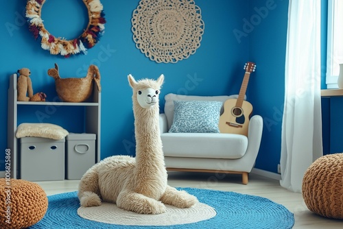Obraz na płótnie Cozy Child's Room with Plush Llama Toy w salonie