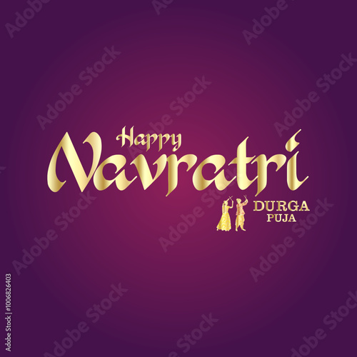 Happy Navratri typography Durga puja celebration for Indian festival Dussehra. 