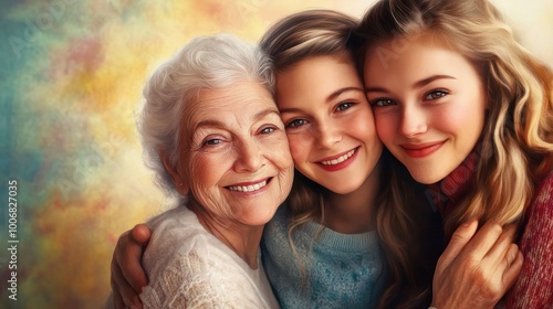 A happy moment of three generations together, suitable for family or aging themes