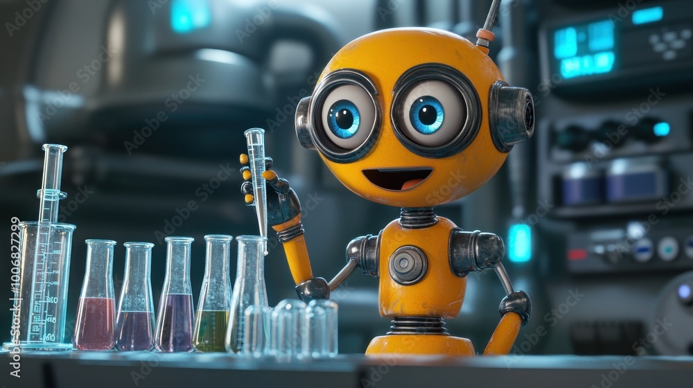 Cheerful Robot Scientist in a Lab Cheerful Robot Scientist in a Lab