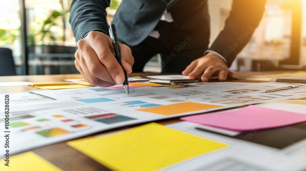 Businessman Working on Project Plans and Designs Businessman Working on Project Plans and Designs