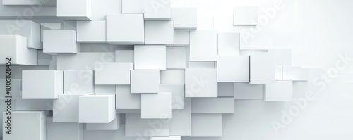 Abstract 3D geometric background with overlapping white cubes on a clean surface, creating a modern and minimalistic design.