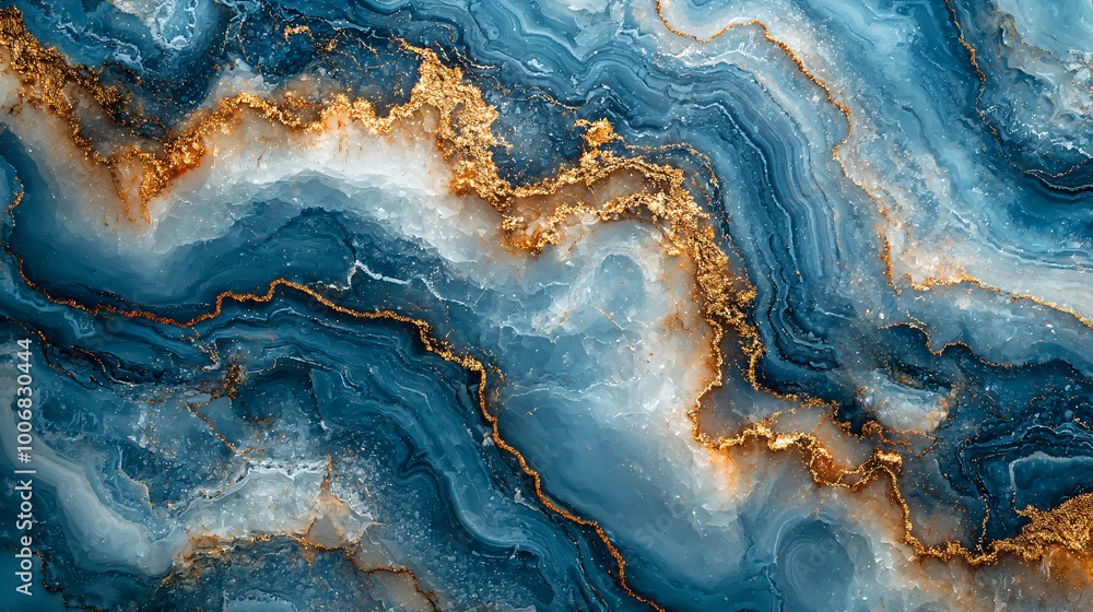 Naklejka premium A calm pastel blue marble surface with subtle gold veins flowing smoothly across the surface, creating a serene vibe