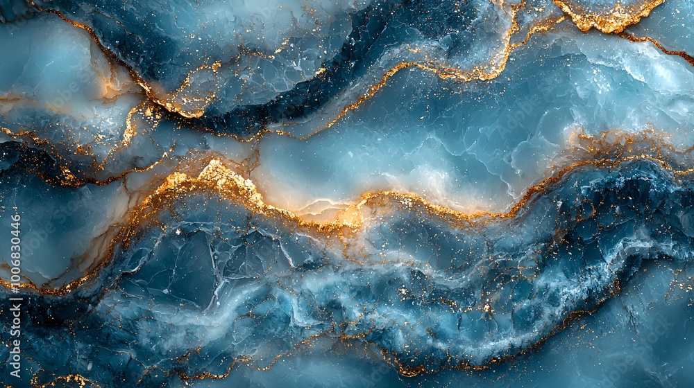 Obraz premium A calm pastel blue marble surface with subtle gold veins flowing smoothly across the surface, creating a serene vibe