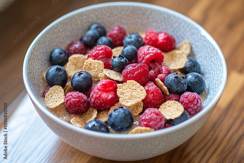 Bowl of Cereal with Raspberries and Blueberries Bowl of Cereal with Raspberries and Blueberries