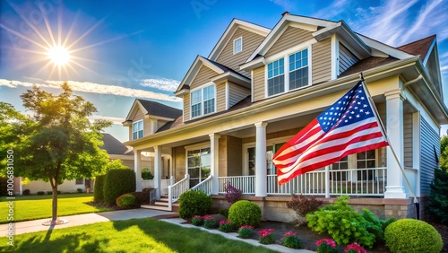 american flag on a building