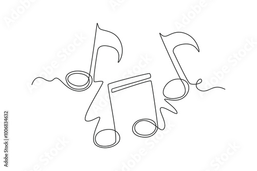 Elegant continuous line art illustrating minimalistic forms and fluid shapes. Musical Notes