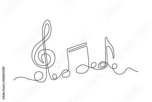Elegant continuous line art illustrating minimalistic forms and fluid shapes. Musical Notes