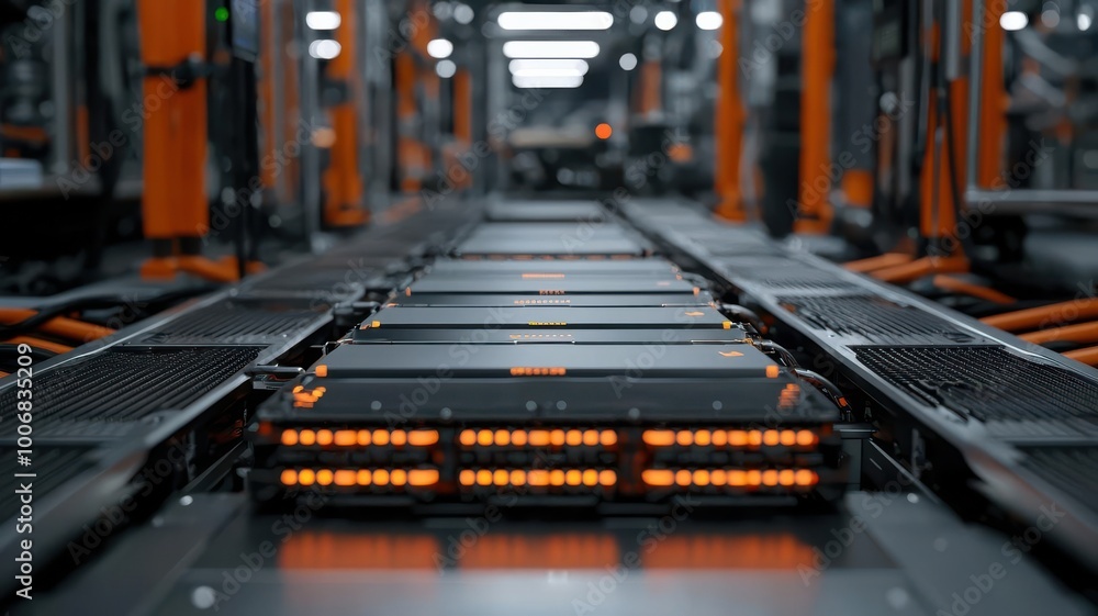 A factory producing highperformance batteries for electric vehicles, battery production process, clean energy manufacturing A factory producing highperformance batteries for electric vehicles, battery production process, clean energy manufacturing