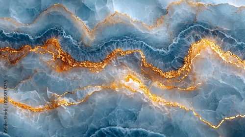 A light pastel blue marble texture featuring fine golden veins flowing across, radiating a calm and elegant vibe