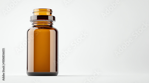 Amber glass bottle isolated on white background, perfect for product packaging.